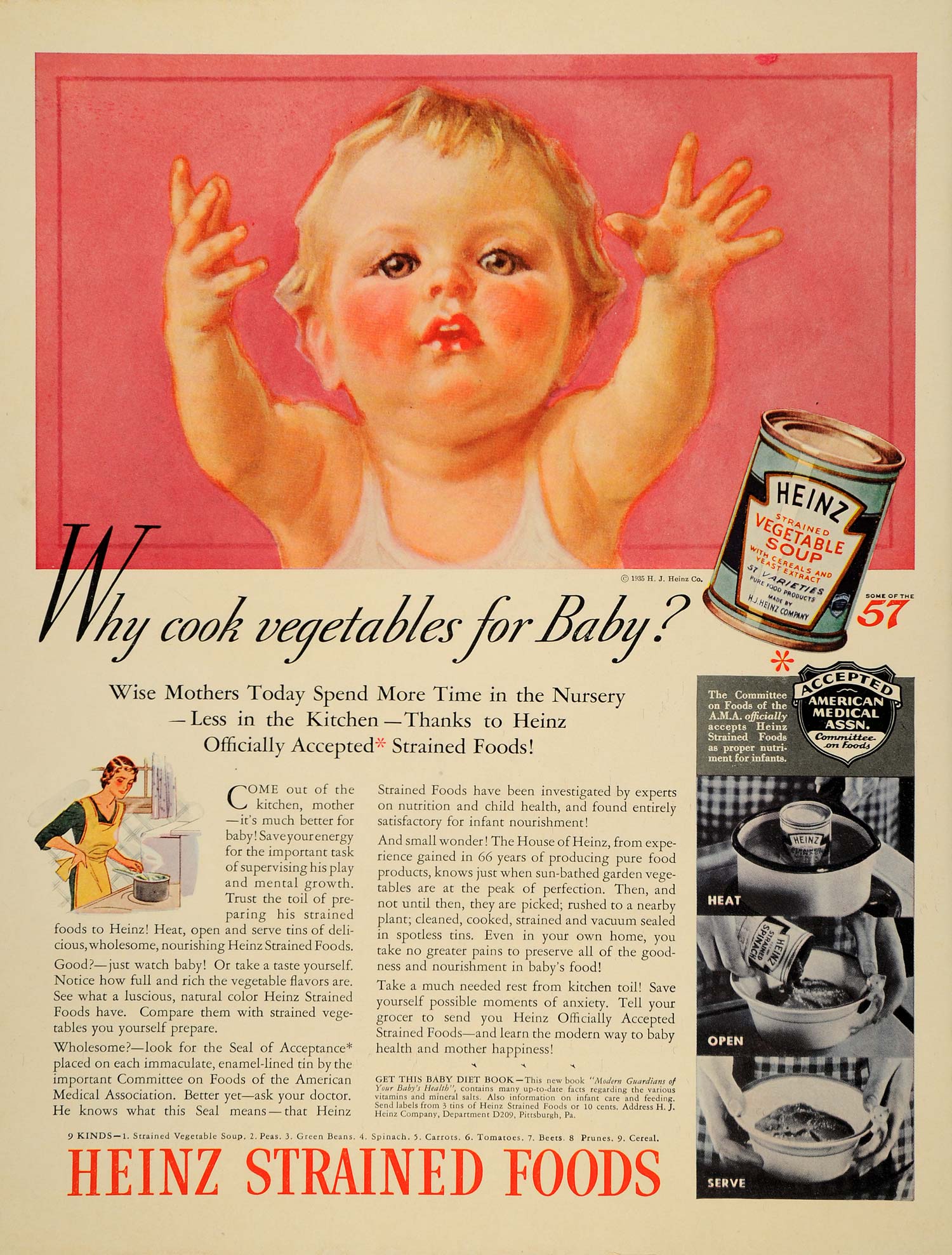 1935 Ad Heinz Strained Baby Food Can Pittsburgh PA American Medical DL2