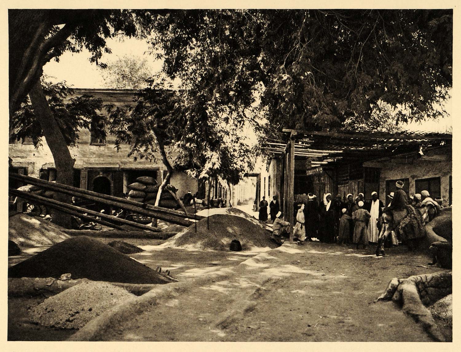 1929 Giza Egypt Corn Granary Silo Pit Farming People - ORIGINAL PHOTOGRAVURE EG1