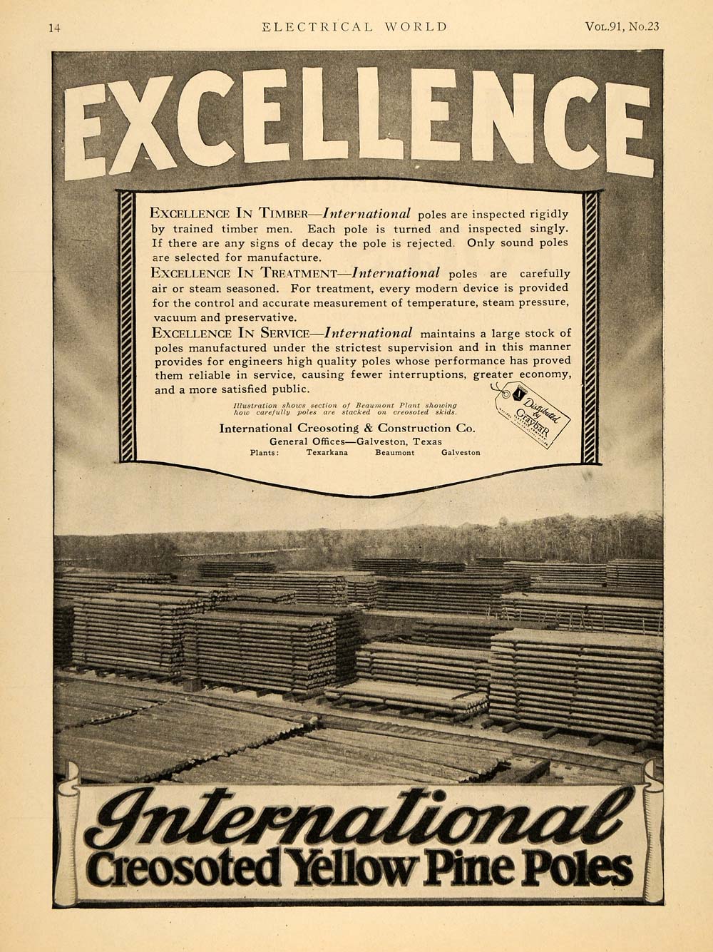 1928 Ad International Creosoting & Construction Poles - ORIGINAL