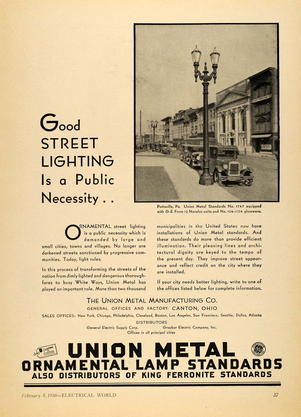 1930 Ad Union Metal Mfg Co. Ornamental Lamp Standards - ORIGINAL ELC1