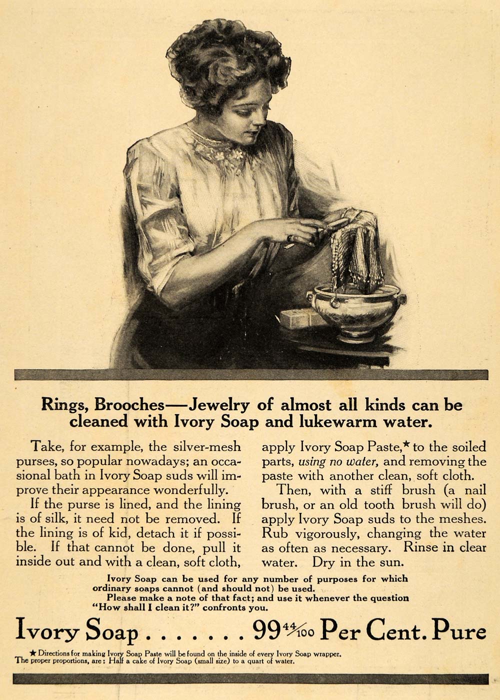 1911 Ad Rings Brooches Jewelry Cleaning Ivory Soap Wash - ORIGINAL EM1