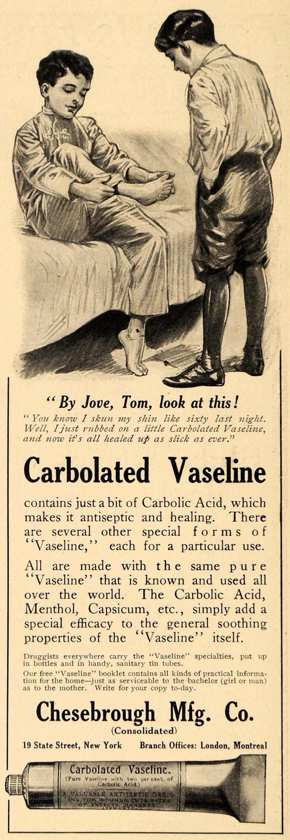 1912 Ad Healed Boy Carbolated Vaseline Acid Chesebrough - ORIGINAL EM1