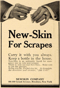 1913 Ad Newskin Co. New-Skin for Scrapes Antiseptic - ORIGINAL ADVERTISING EM1