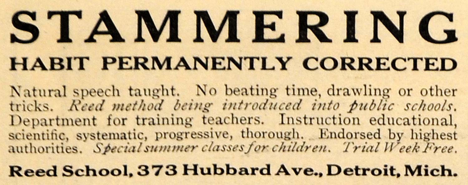 1911 Ad Red School Stammering Speech Disorder Institute - ORIGINAL EM1