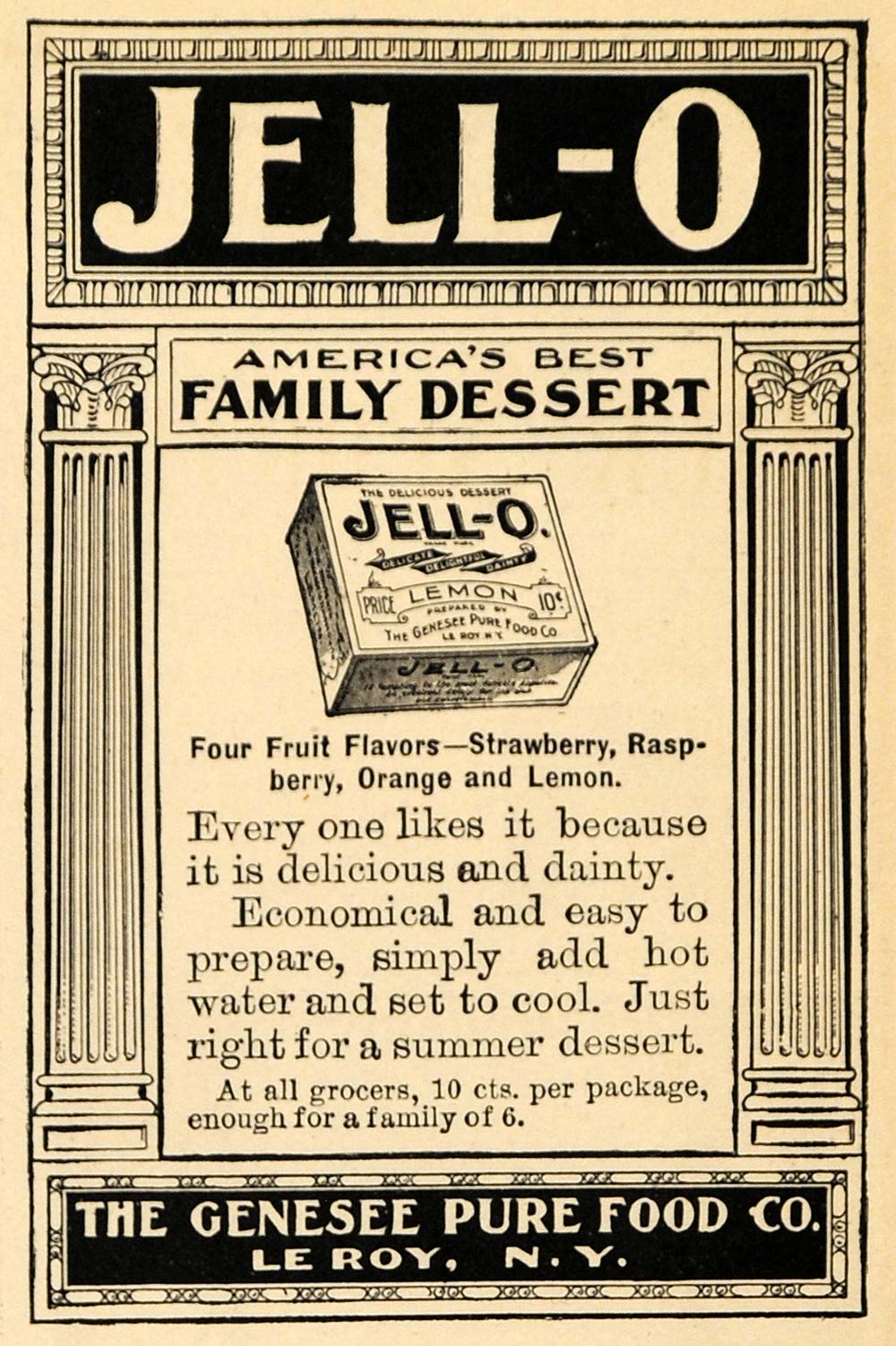 1902 Ad Genesee Pure Foods Lemon Jell-o Dessert Le Roy - ORIGINAL EM2