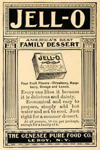 1902 Ad Genesee Pure Foods Lemon Jell-o Dessert Le Roy - ORIGINAL EM2