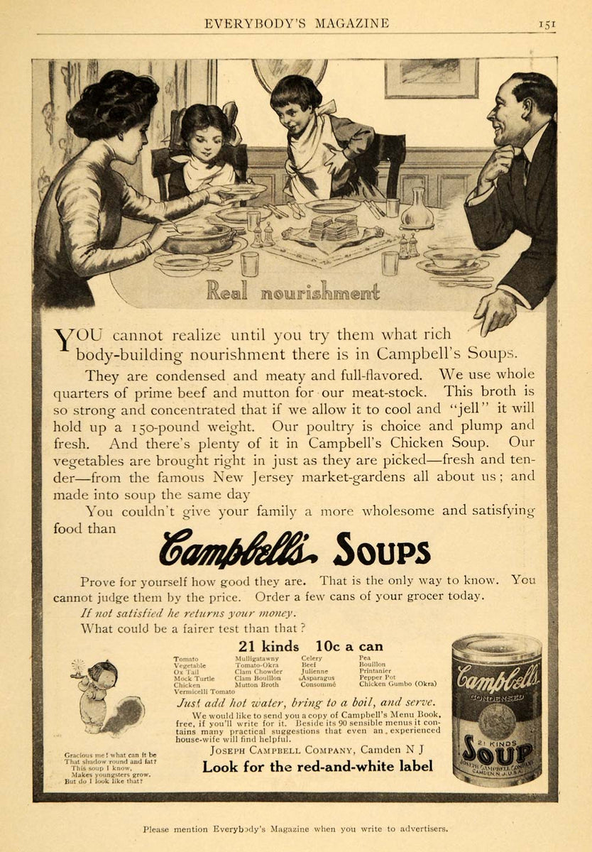 1909 Ad Joseph Campbell Co. Canned Soups Dining Table - ORIGINAL ADVER ...