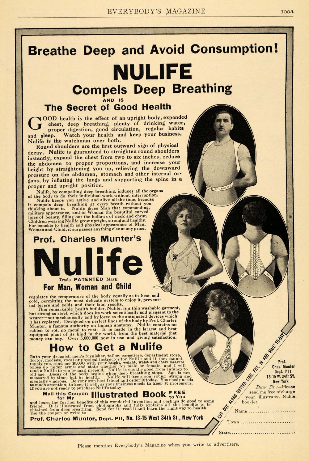 1909 Ad Nulife Expanded Chest Prof. Charles Munter - ORIGINAL ADVERTISING EM2