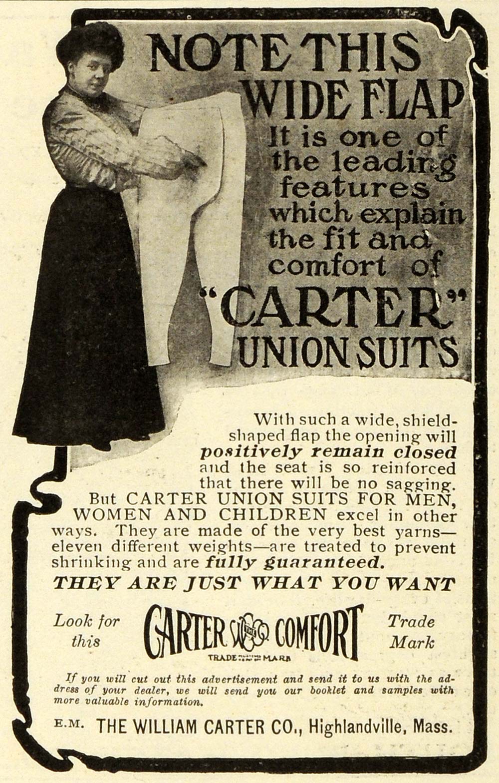 1905 Ad William Carter Comfort Union Suits Underwear Garment Clothing –  Period Paper Historic Art LLC