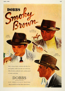 1938 Ad Dobbs Smoky Brown Hat Models Cigarettes Horse - ORIGINAL ESQ1