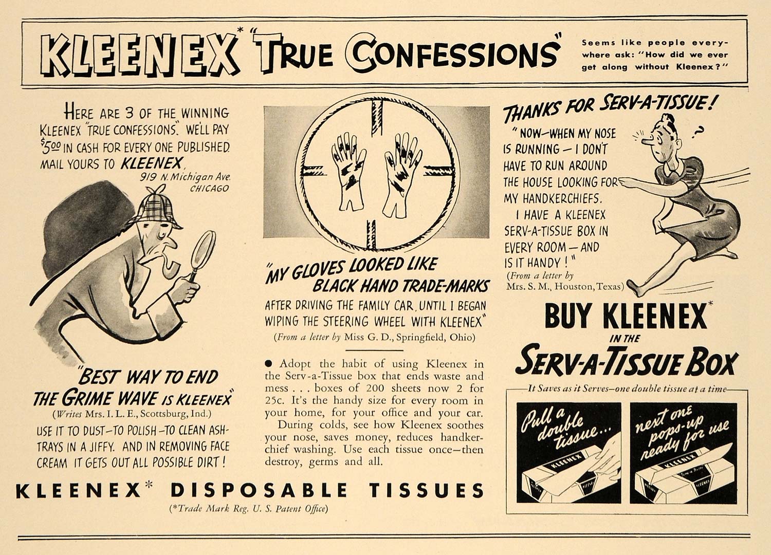 1938 Ad Kleenex Disposable Tissues Serv-A-Tissue Box - ORIGINAL ADVERTISING ESQ1