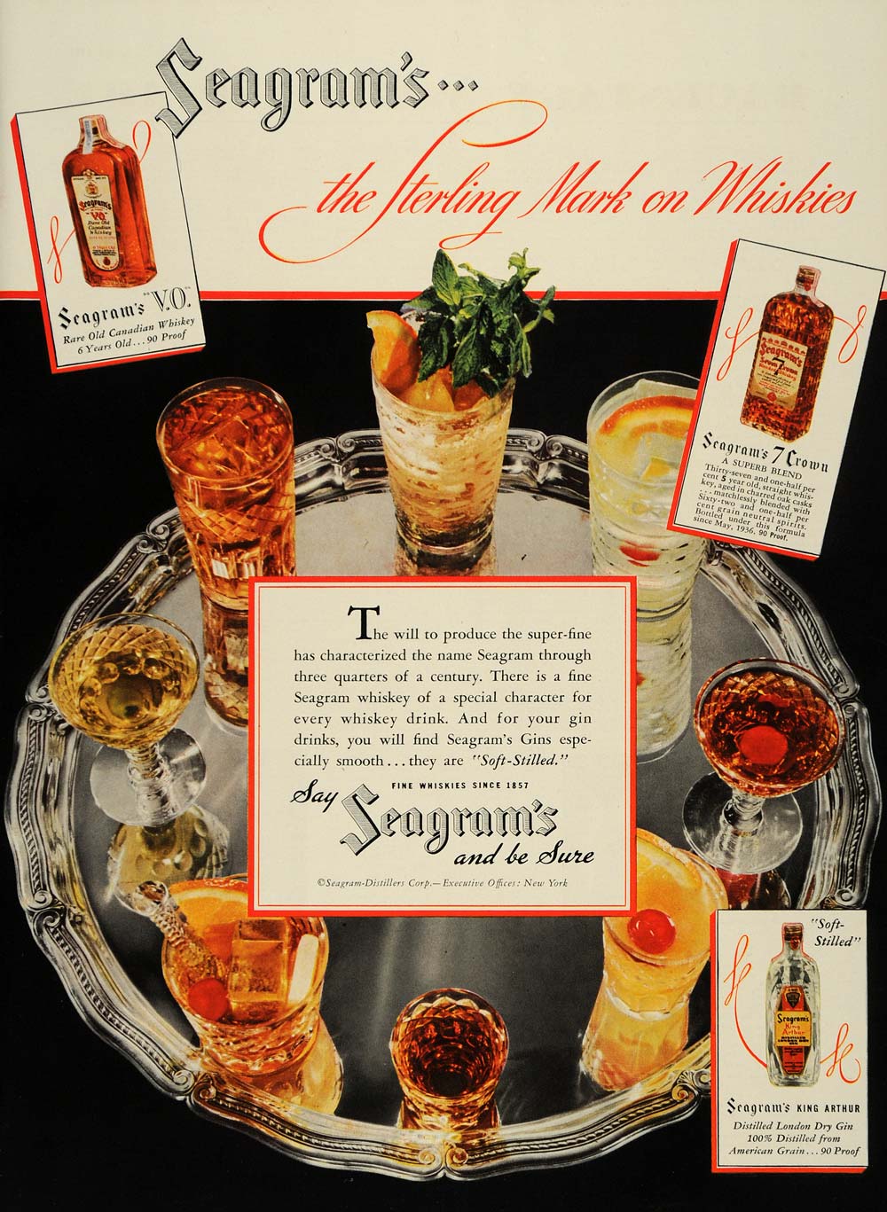 1936 Ad Seagram V.O. old Canadian Whiskey Dry Gin Blend - ORIGINAL ESQ1