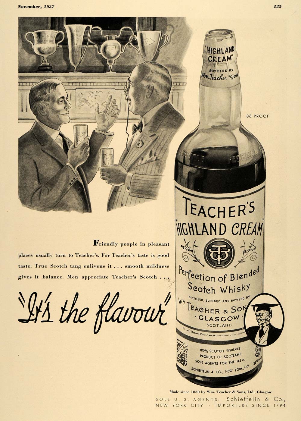 1937 Ad Teachers Highland Cream Scotch Whisky - ORIGINAL ADVERTISING ESQ2