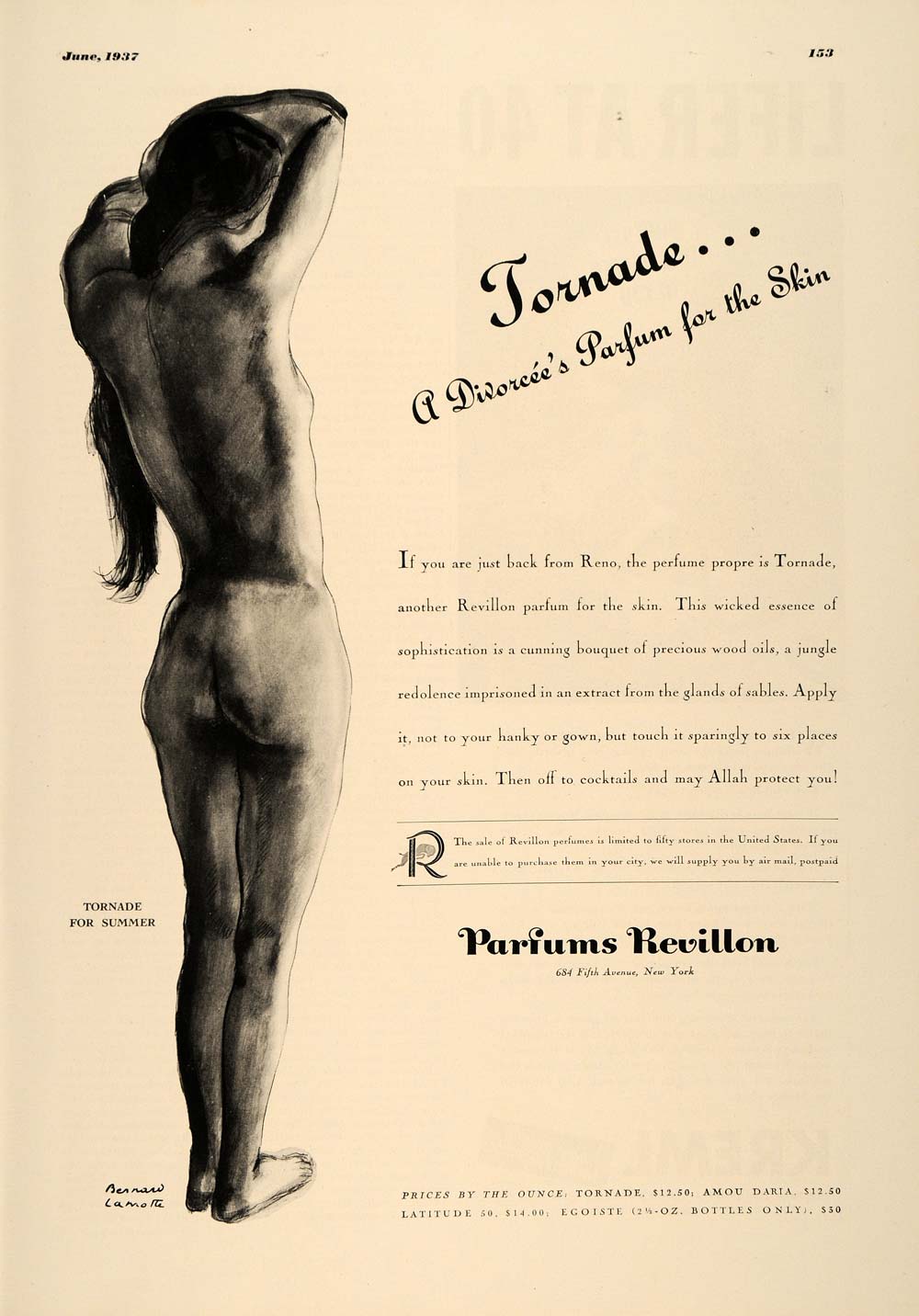 1937 Ad Tornade Perfume Parfums Skin Revillon Nude Body - ORIGINAL ESQ2