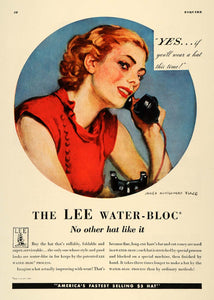 1937 Ad Lee Water Bloc Hat Men Process Women Telephone - ORIGINAL ESQ3
