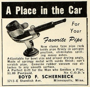 1949 Ad Clamp Type Pipe Rack Boyd F Schernbeck Smokers - ORIGINAL ESQ4