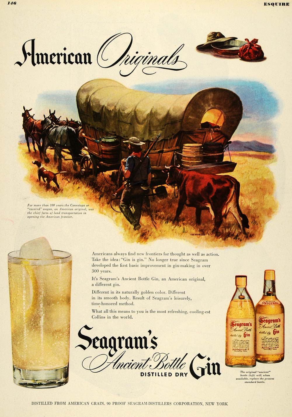 1947 Ad Seagram's Gin Alcoholic Beverage Drink Wagon - ORIGINAL ADVERTISING ESQ4