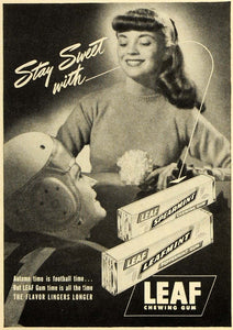 1947 Ad Leaf Leafmint Chewing Gum Candy Football Sports - ORIGINAL ESQ4