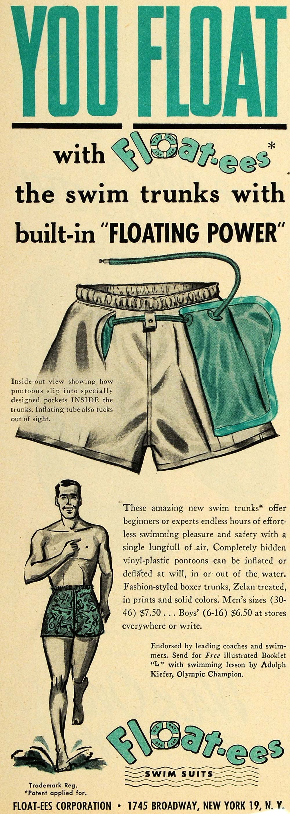1947 Ad Floatees Swimming Suit Trunks Men Inflatable - ORIGINAL ADVERTISING ESQ4