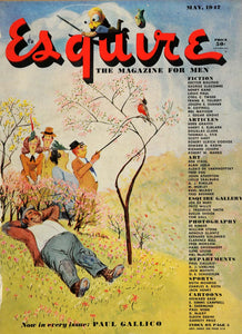 1947 Cover Esquire Magazine Fish Bird Flower Tree Field - ORIGINAL ESQ4