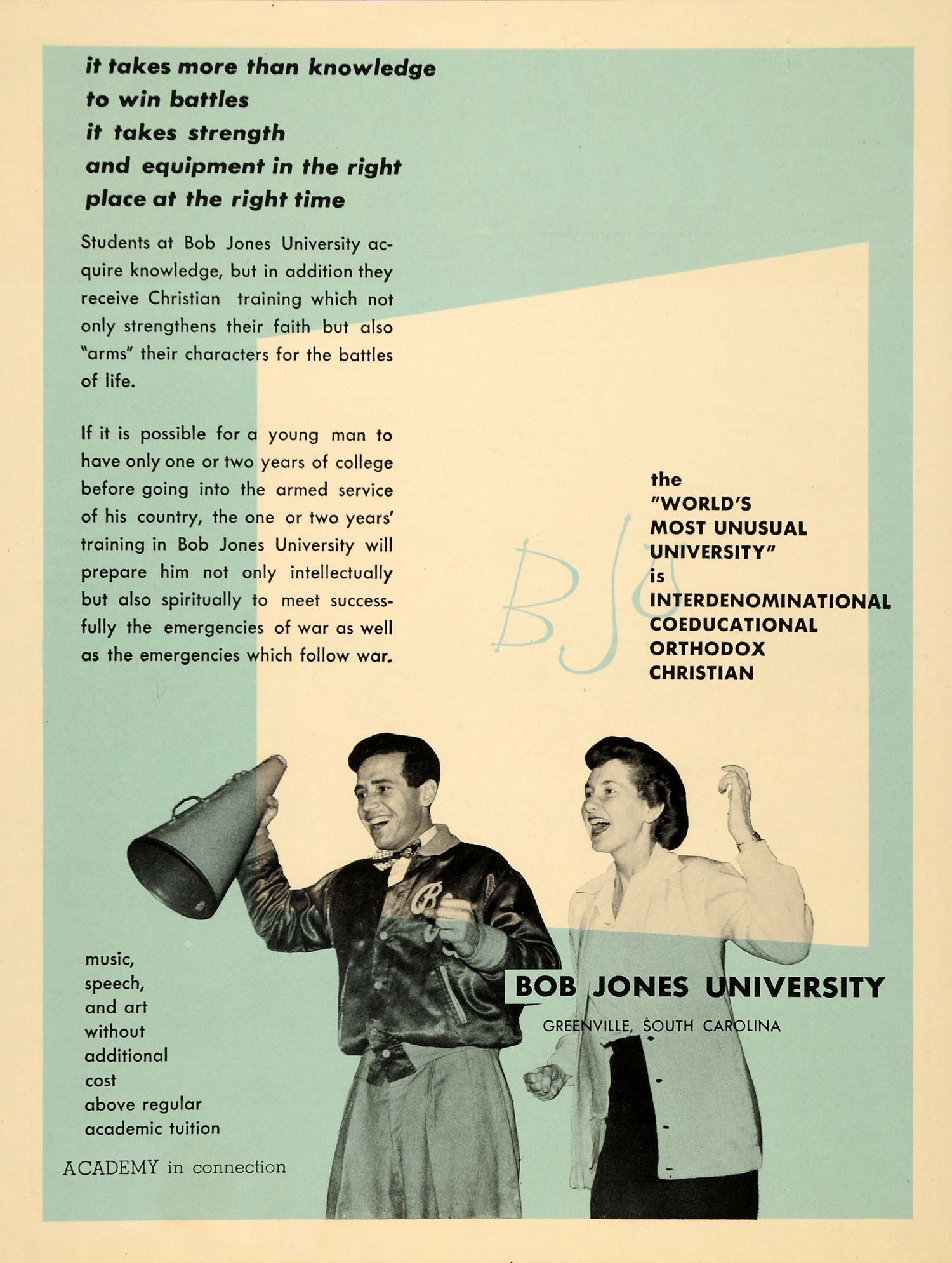 1951 Ad Bob Jones University Greenville Christian Music - ORIGINAL ET1