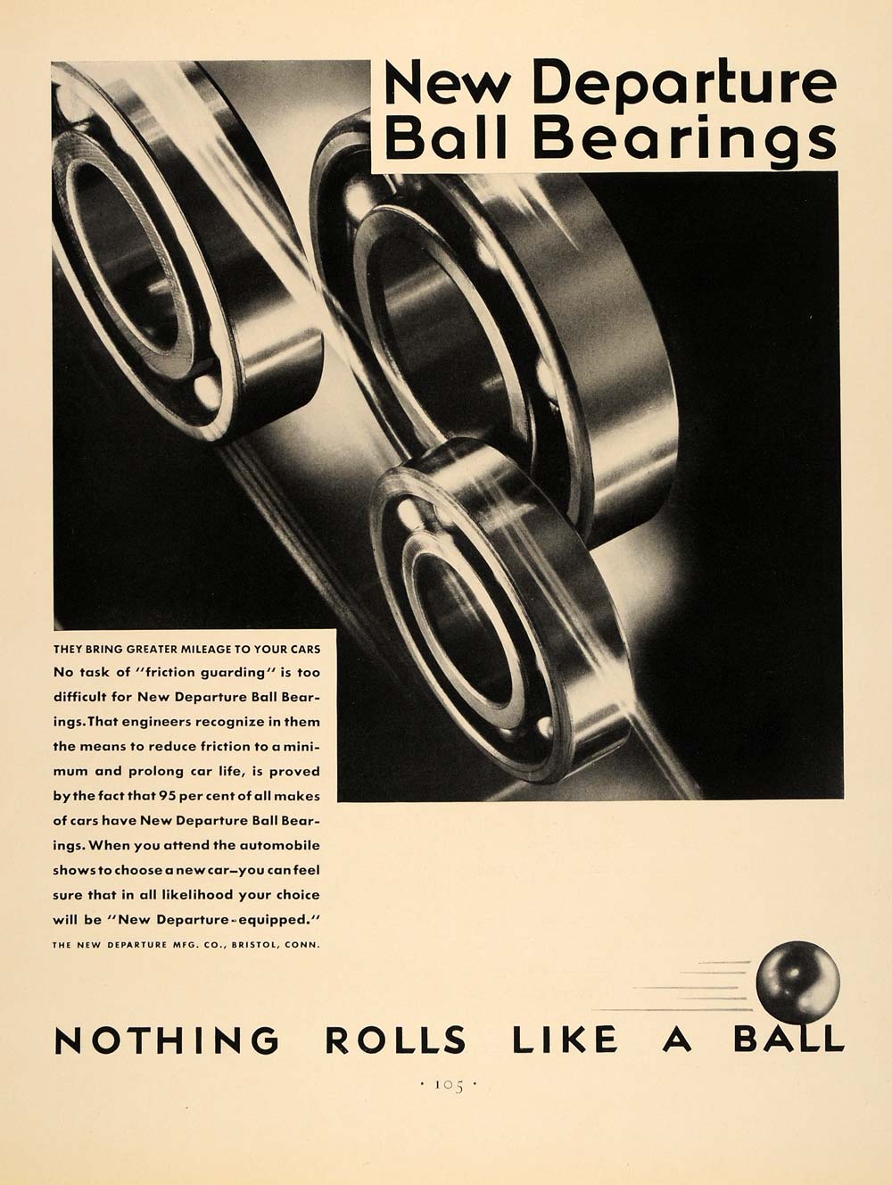 1931 Ad New Departure Manufacturing Ball Bearings Car - ORIGINAL ADVERTISING F1A