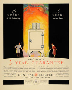 1931 Ad General Electric Co Inventors 3 Years Guarantee Steel Refrigerator F1A