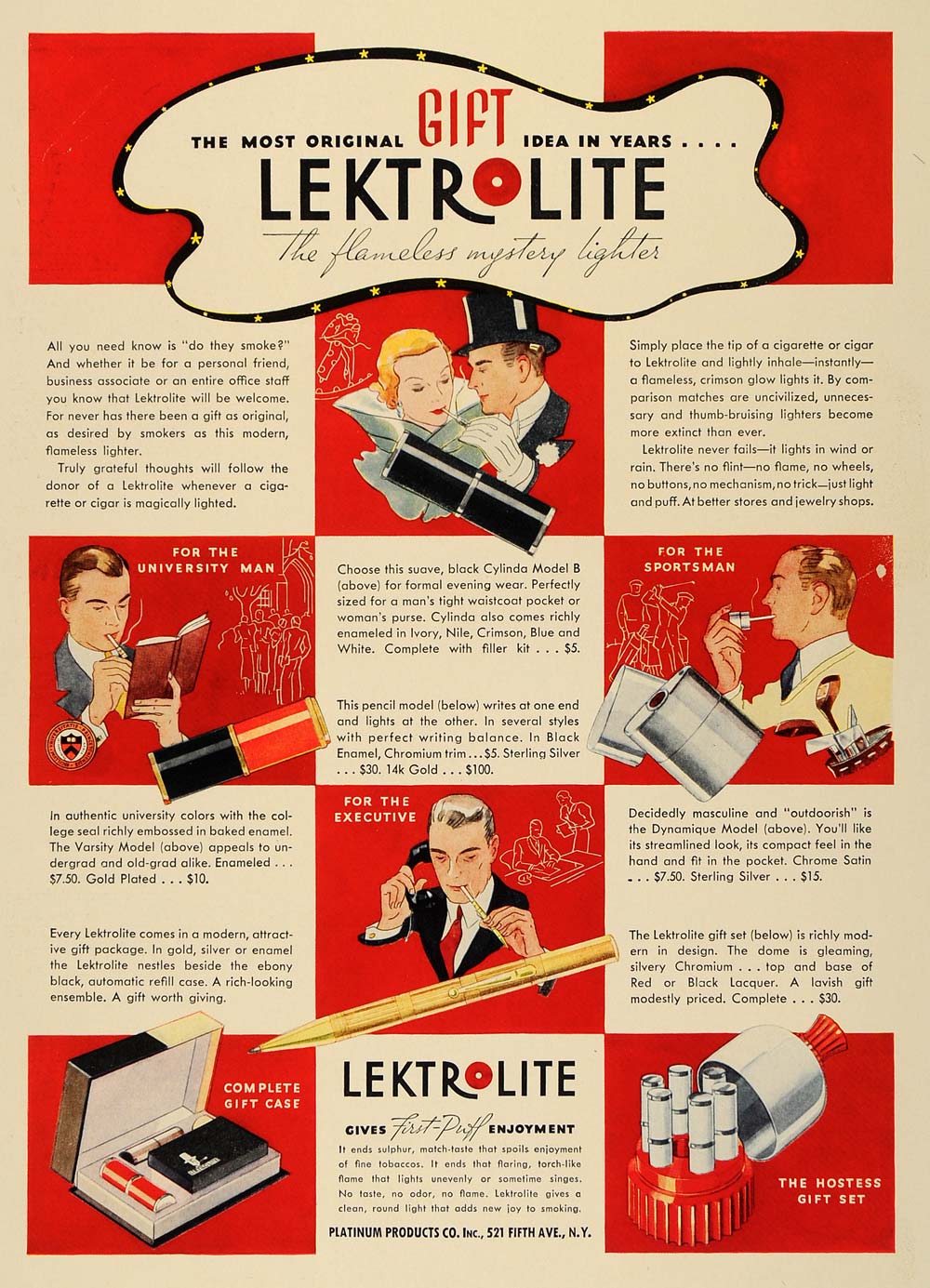 1933 Ad Lektrolite Lighter Cigarette Platinum Products - ORIGINAL F2A