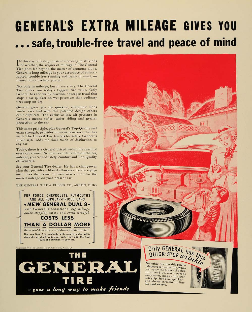 1938 Ad General Tire & Rubber General Dual 8 Akron Ohio - ORIGINAL F2A