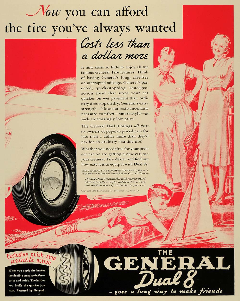 1938 Ad General Tire & Rubber Dual-8 Tires Family Akron - ORIGINAL F2A