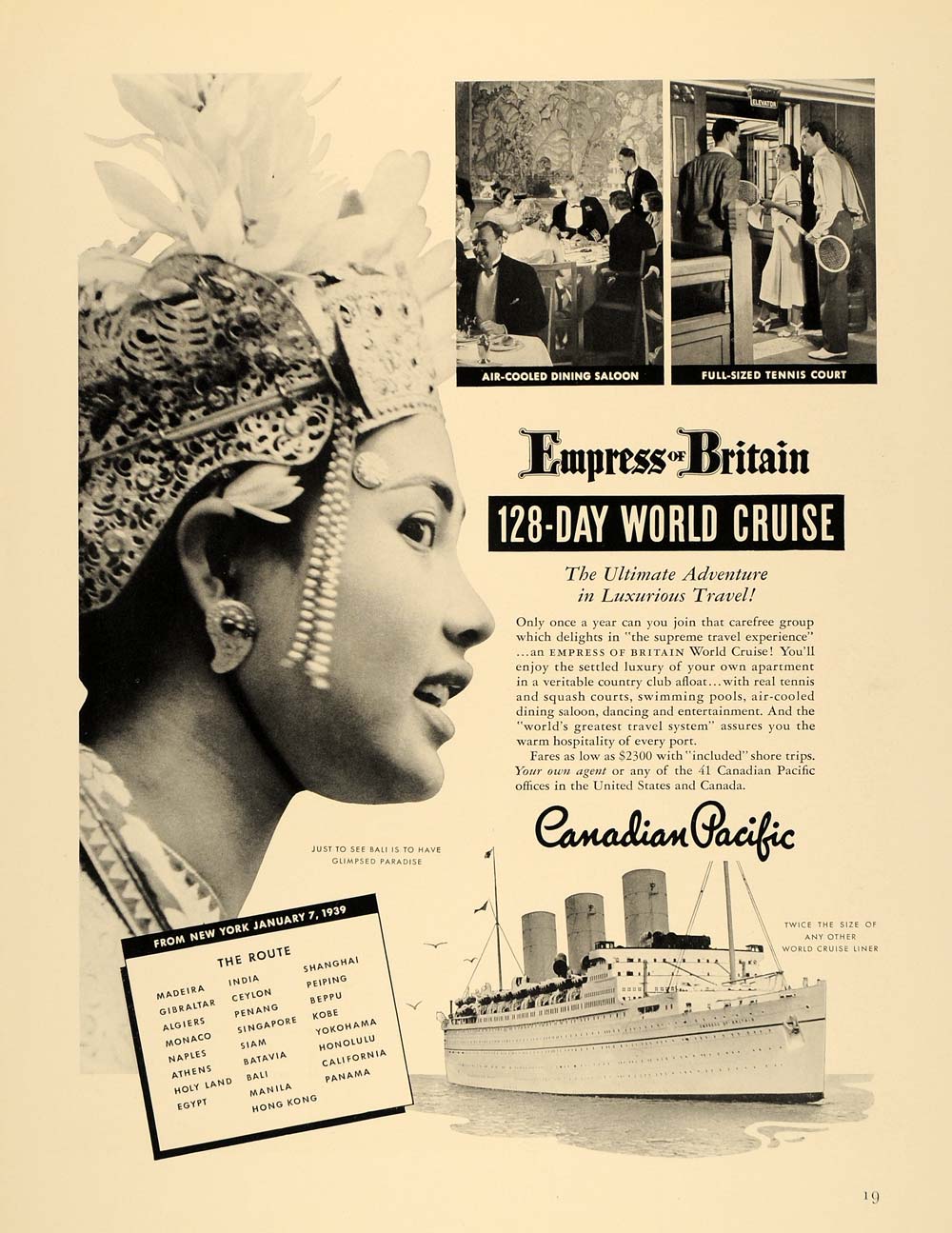 1938 Ad Canadian Pacific Cruise Line Empress Britain - ORIGINAL ADVERTISING F2A