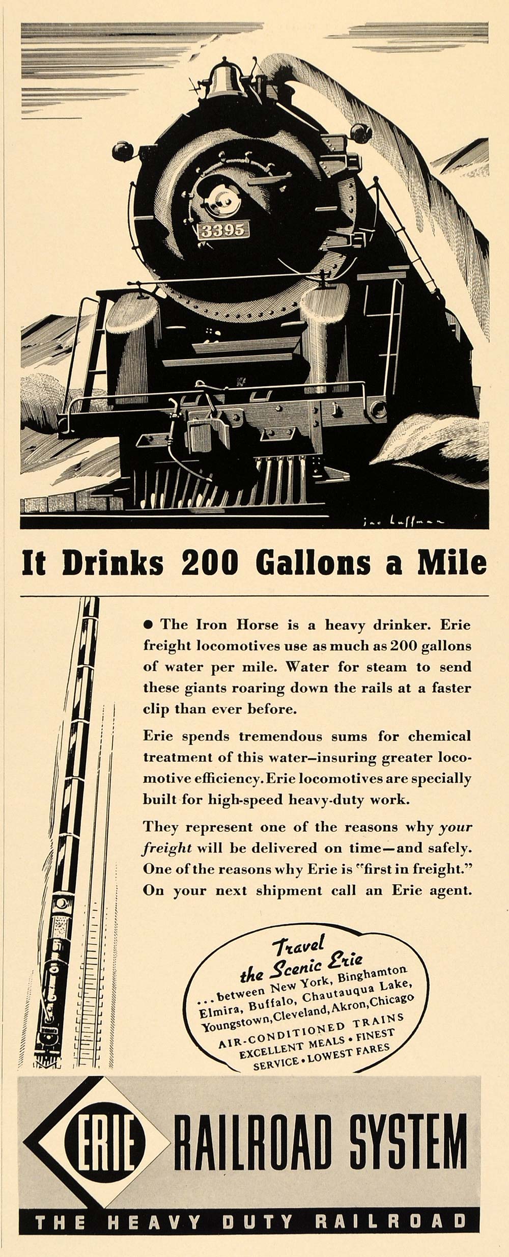 1938 Ad Erie Railroad System Iron Horse Train Railway - ORIGINAL ADVERTISING F2B