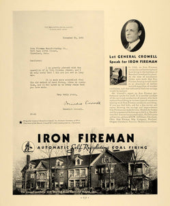 1935 Ad Iron Fireman General Benedict Crowell Letter - ORIGINAL ADVERTISING F3A