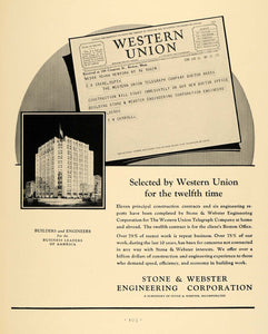 1930 Ad Stone Webster Engineering Western Union Form - ORIGINAL ADVERTISING F3A