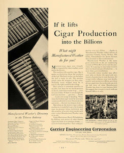 1930 Ad Carrier Engineering Cigar Weather Tobacco - ORIGINAL ADVERTISING F3A