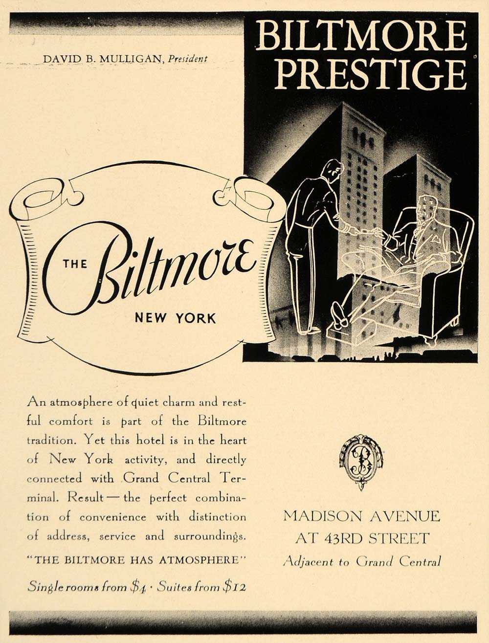 1935 Ad NY Madison Avenue Biltmore Hotel Building Historical Landmark 