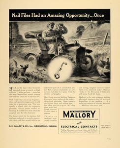 1940 Ad Mallory Electrical Products Nail File Tool - ORIGINAL ADVERTISING F4A