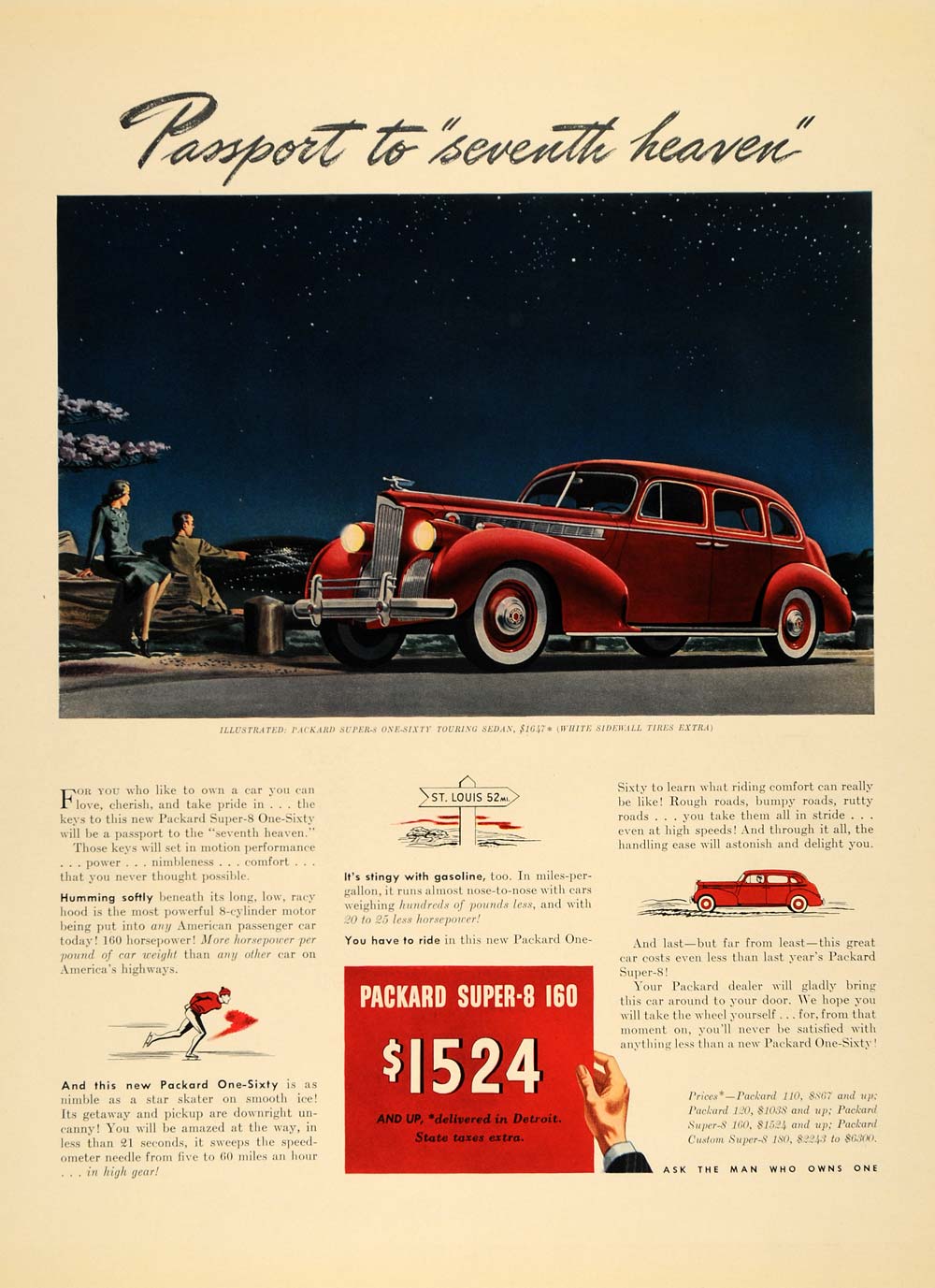 1940 Ad Packard Super-8 Touring Sedan Automobile Night - ORIGINAL F4A