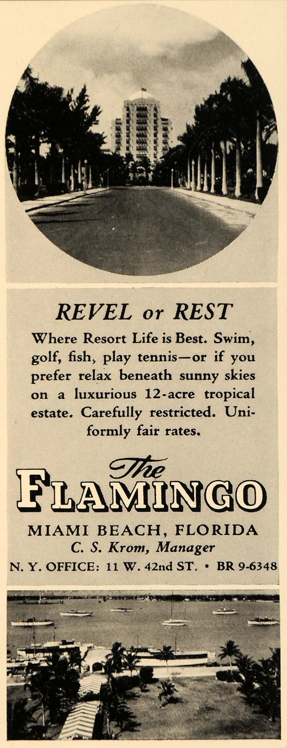 1940 Ad Flamingo Miami Beach Resort Florida C.S. Krom - ORIGINAL ADVERTISING F4B