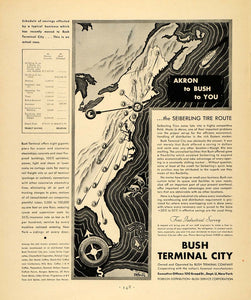 1932 Ad Bush Terminal City Seiberling Tire Route Map - ORIGINAL ADVERTISING F5A