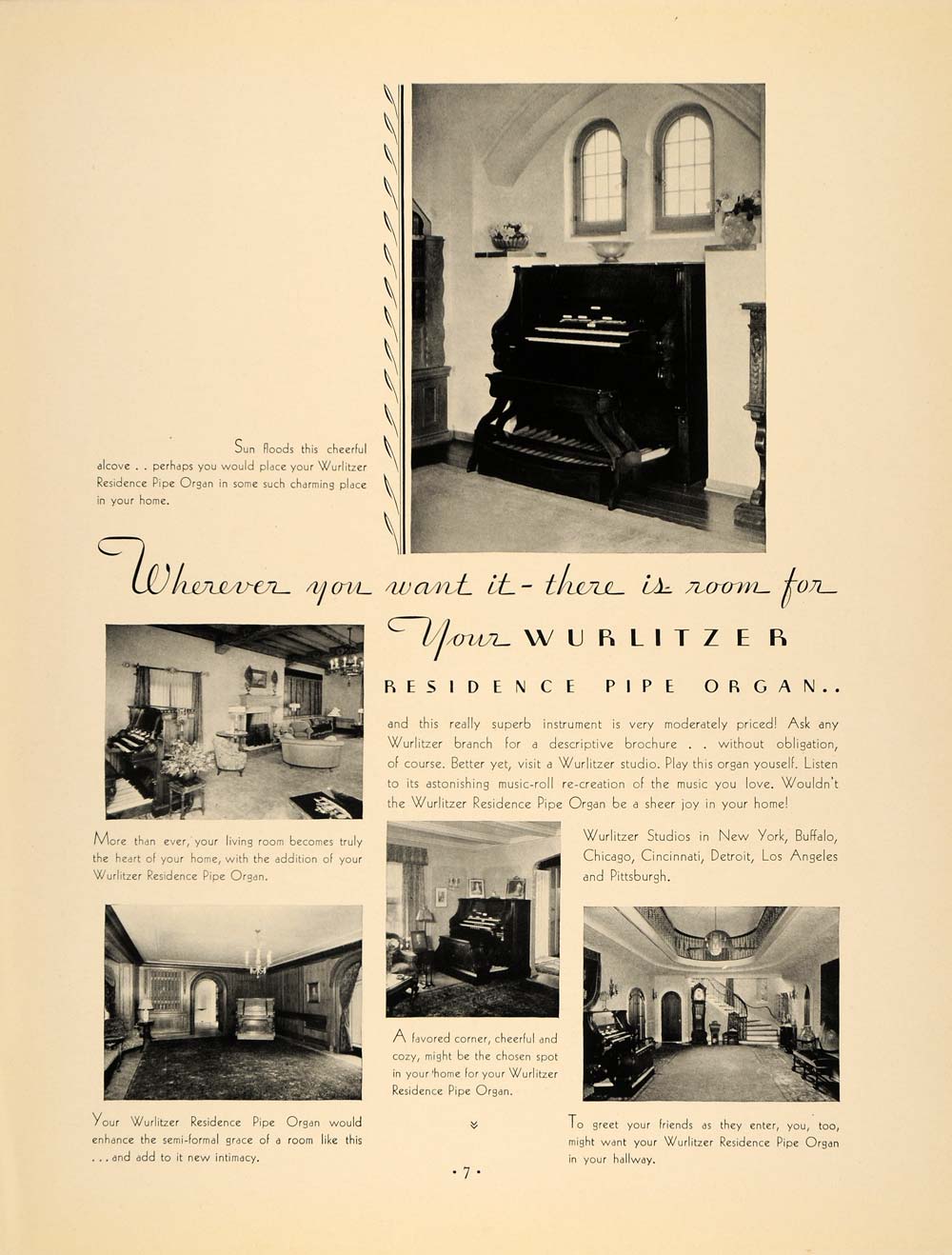 1932 Ad Wurlitzer Residence Pipe Organ Instrument - ORIGINAL ADVERTISING F5A