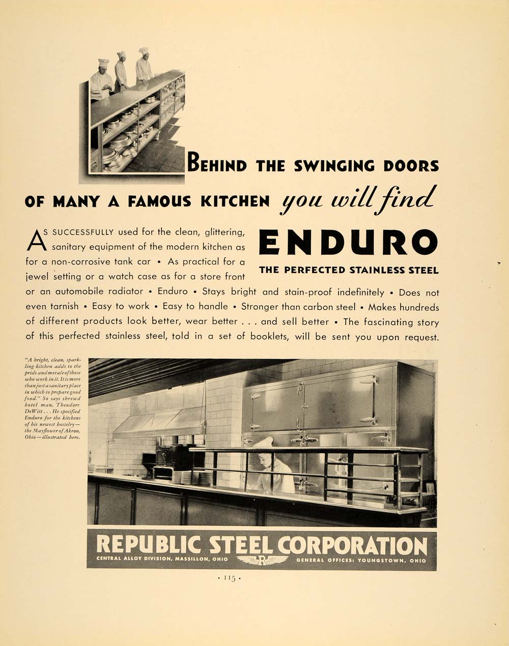 1932 Ad Enduro Stainless Steel Republic Kitchen Ware - ORIGINAL ADVERTISING F5A