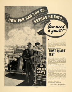 1936 Ad Quaker State Motor Oil Lubricant Automobile - ORIGINAL ADVERTISING F5A