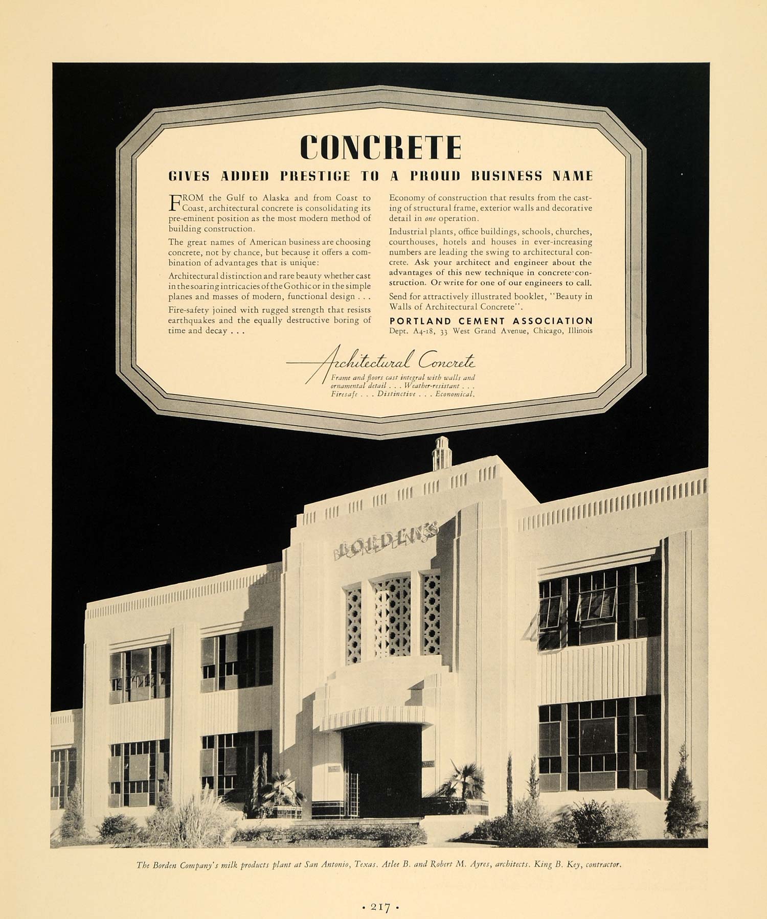 1936 Ad Concrete Architecture Portland Cement Key Ayre - ORIGINAL F5A