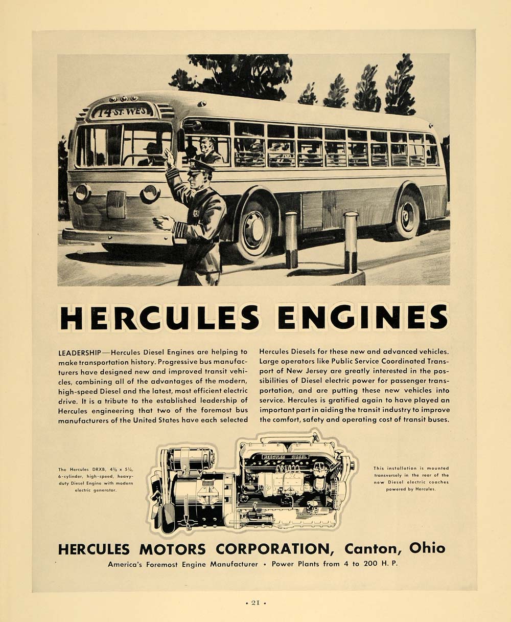 1936 Ad Hercules Motors Diesel Engines Bus Canton Ohio - ORIGINAL F5A