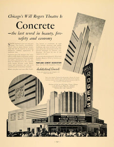 1936 Ad Portland Cement Balaban Katz Will Roger Theatre - ORIGINAL F5A