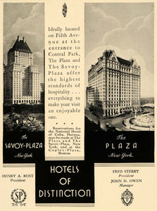 1932 Ad Plaza Hotel Savoy Plaza Lodging Luxury New York - ORIGINAL F5B