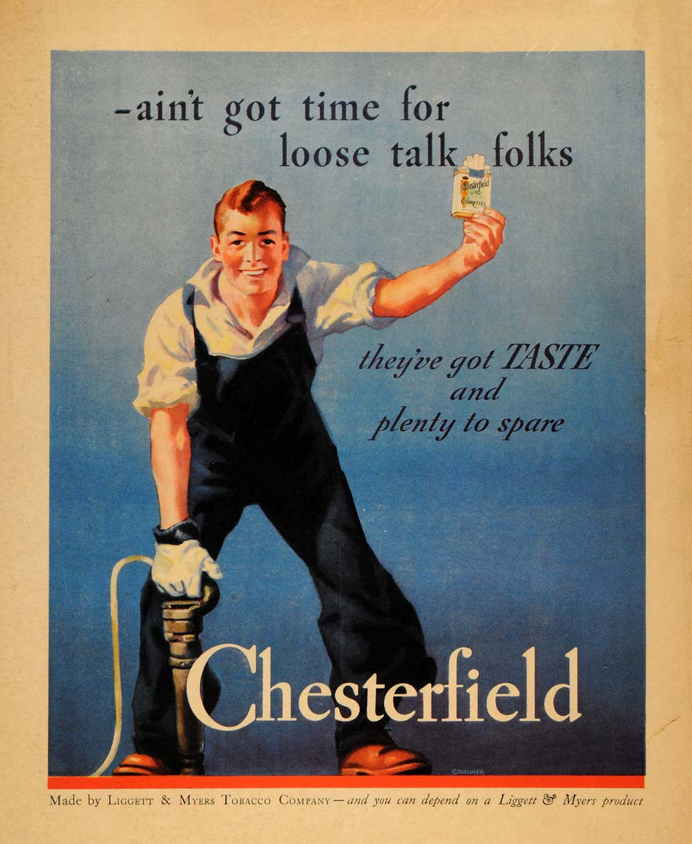 1936 Ad Chesterfield Cigarettes Jackhammer Gardner - ORIGINAL ADVERTIS ...