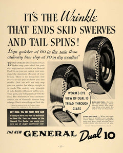 1936 Ad Brakes Tires Wrinkle Skid Swerve General Dual - ORIGINAL ADVERTISING F6A