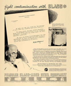 1935 Ad Pfaudler Glass Steel Equipment Contamination - ORIGINAL ADVERTISING F6A